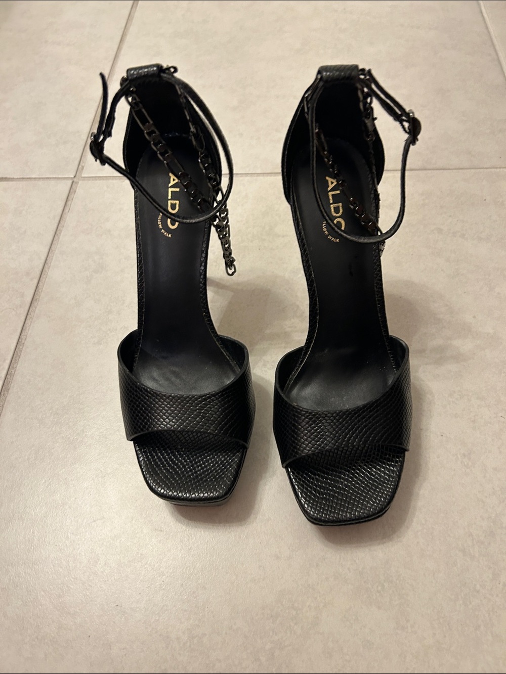 ALDO Black Chain-Ankle Square Toe Heels